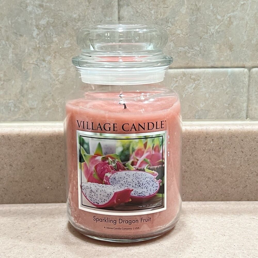 Village Candle Sparkling Dragon Fruit Scent Apothecary Jar 21.25 oz Double Wick